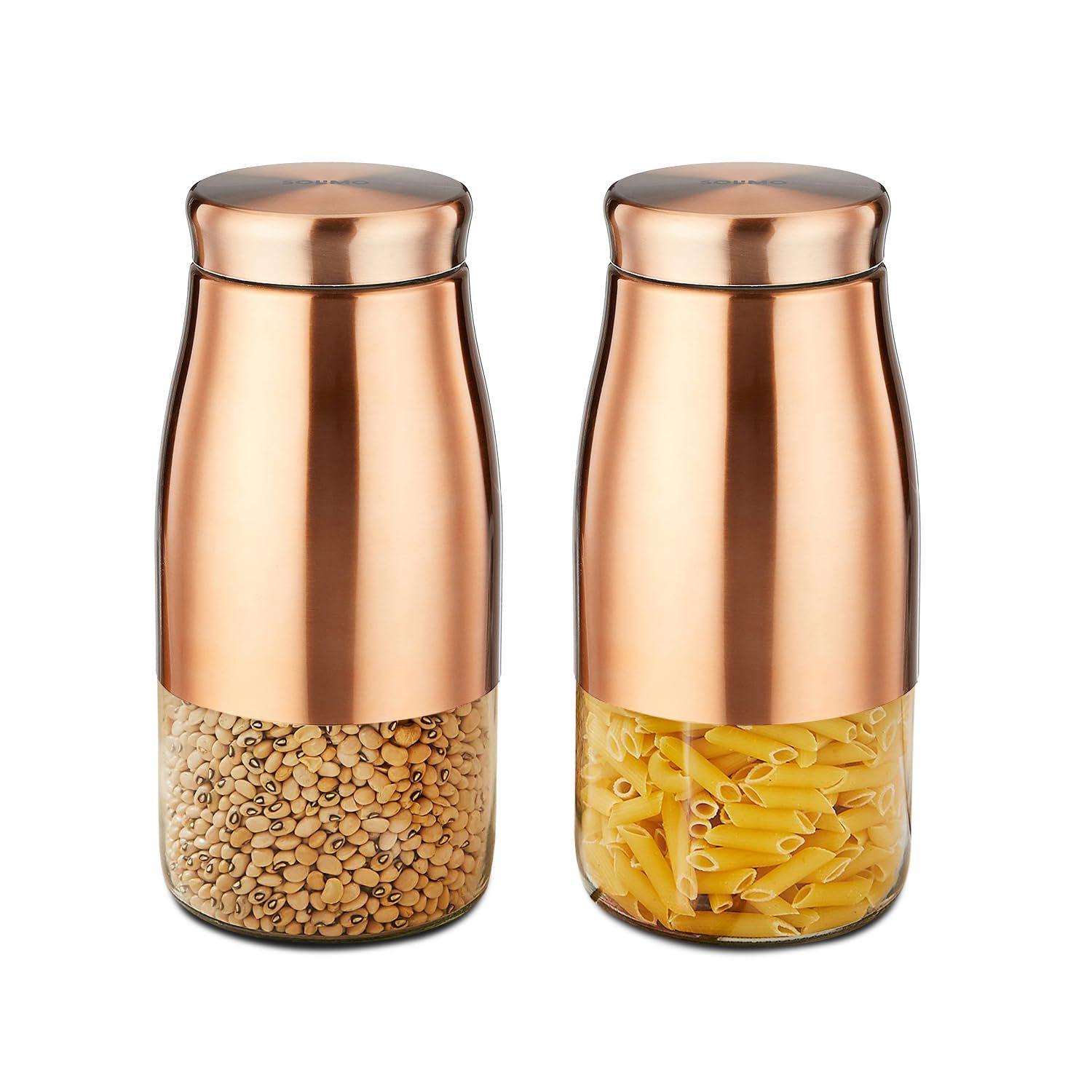 

Коническая стеклянная банка цвета розового золота | Многоцелевой кухонный органайзер с прозрачным окошком | 1800 мл Набор из 2 штук