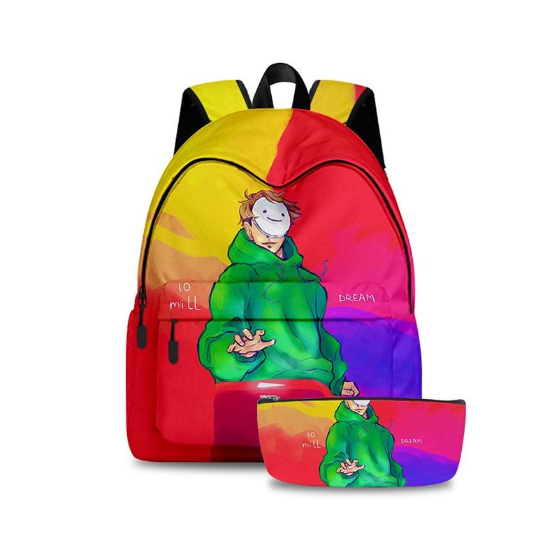 2pcs/set Dreamwastaken Dream Smp 3d Printed Backpack Schoolbag Pencil Bag For Men And Women