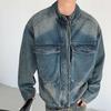 Veste en jean Trucker Rétro Homme Bleu Lavé Col Montant