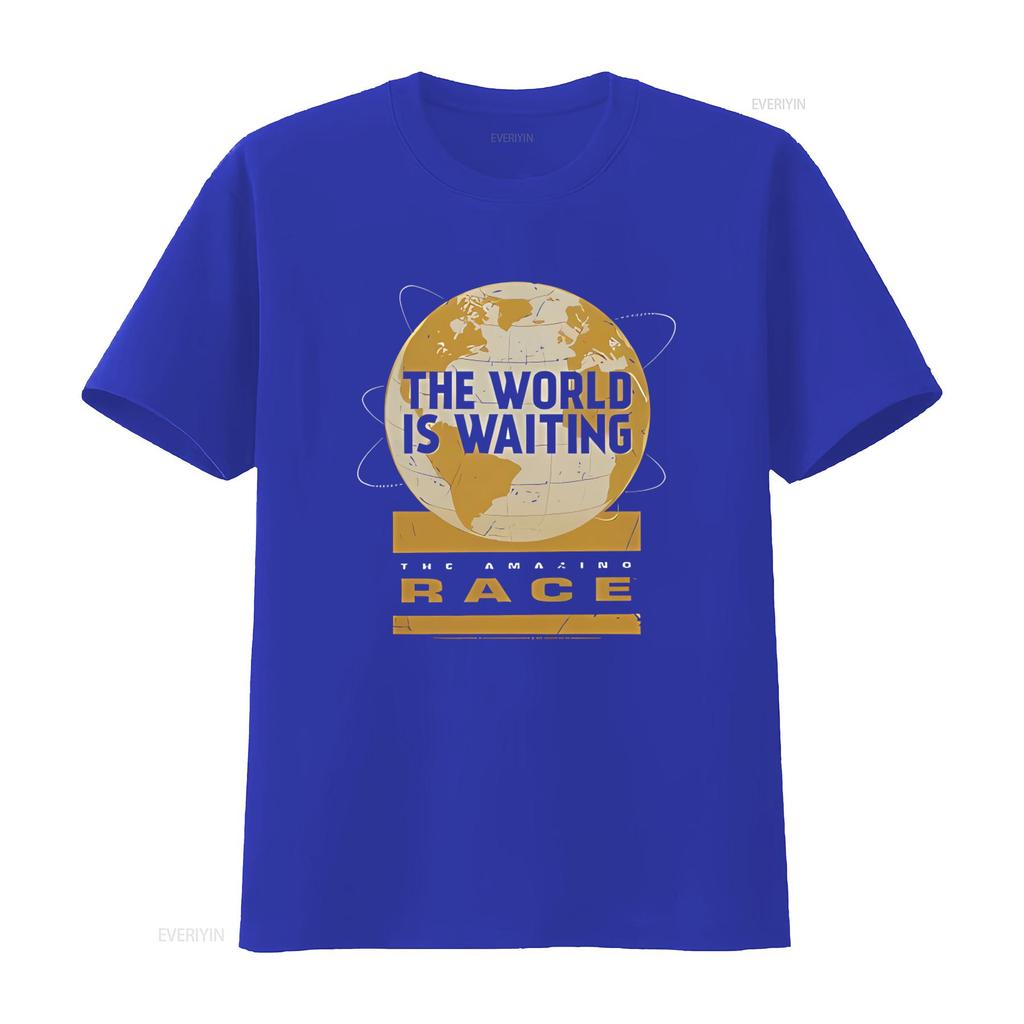 The Amazing Race Waiting World T Shirt Sizes up to 6X Comfortable Cotton Blend Bold Globe Design for Adventure Lovers fashion