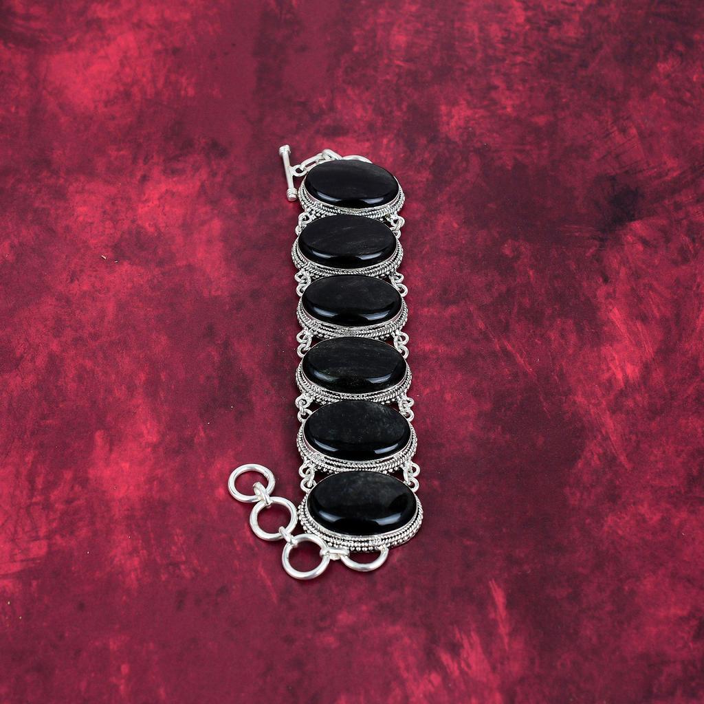 Silver Sheen Obsidian Bracelet Handmade Gemstone Jewelry, 925 Solid Sterling Silver Bracelet Unique Design Jewelry, For Women