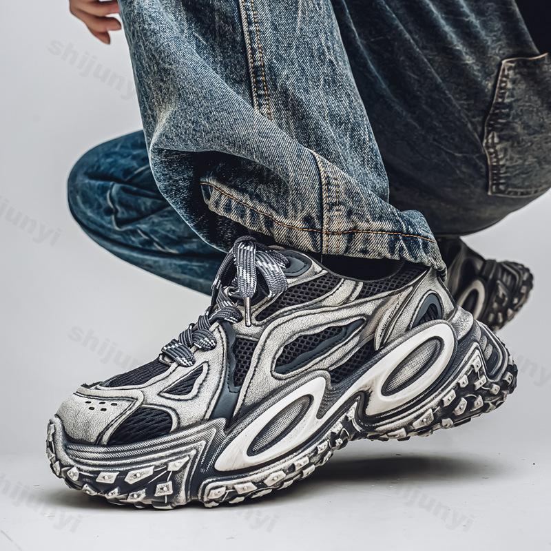 Mens Chunky Sneaker Designer Tire Sole Sport Shoes Fashion Casual Leather Fabric Height Increased Platform Shoes Plus Size 45 46
