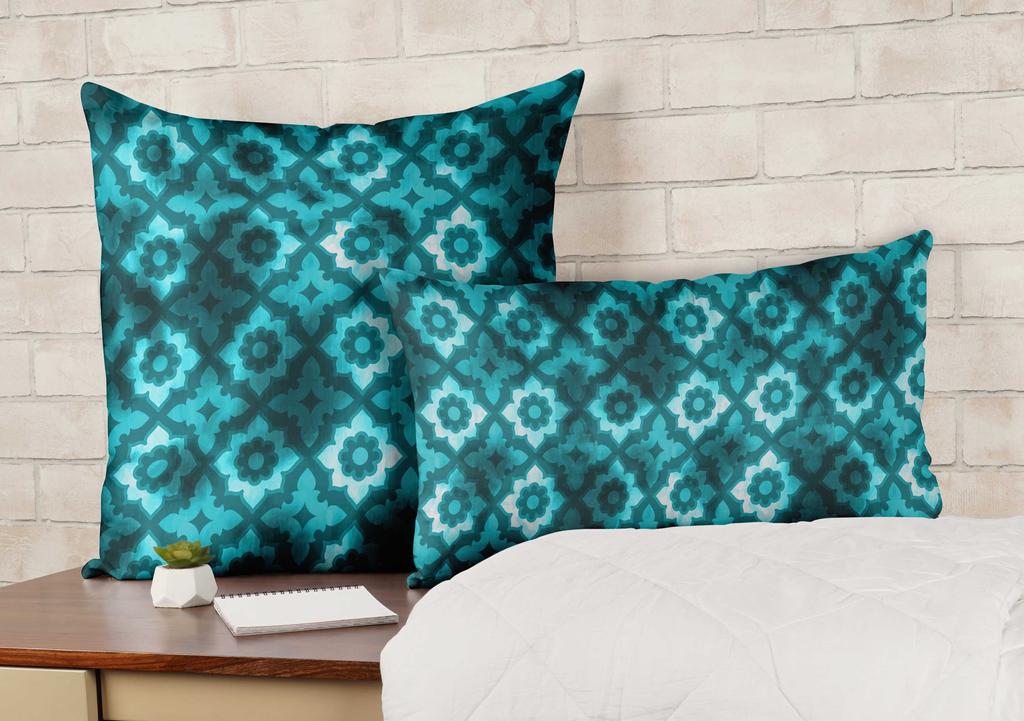 Vargottam Square Pillow Cover - Decorative Pillow Covers  12x12 Inches,  Printed  Teal Blue  Theme  Pillowcase,