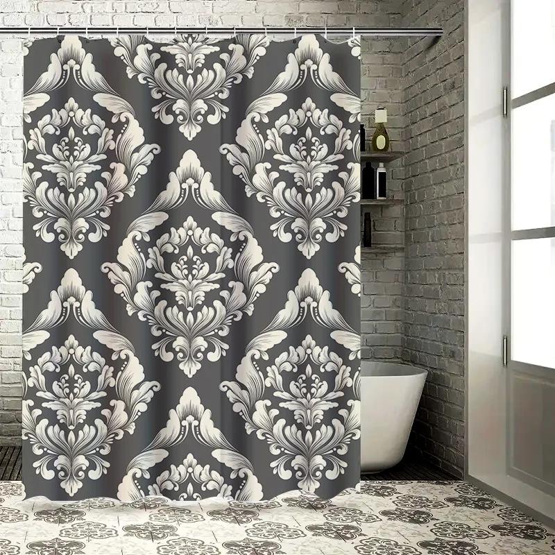 Modern Floral Shower Curtain Setblack And White Damask Print Bath Decor For Home Decoration 3D Waterproof Fabric With Hooks