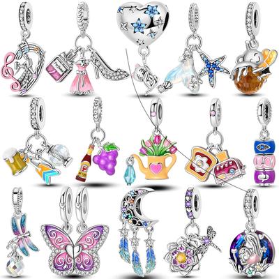 Jewelry Copper Butterfly Charms Beads Summer Style Cz Heart Shape Pendants Fit Original Bangle Bracelets Diy