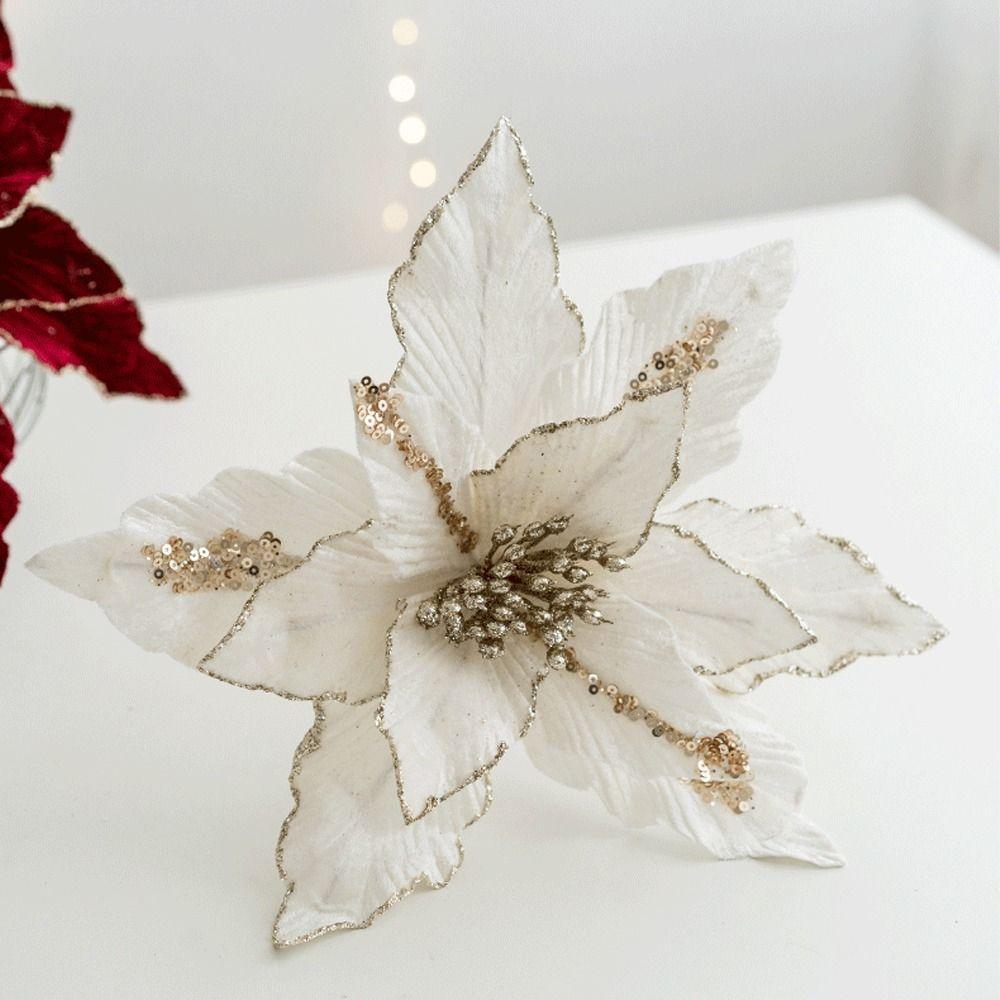 DIY Weihnachten Pailletten Blume 26cm Kunstblume Glitzer Weihnachts-Poinsettia Blume Partygeschenke