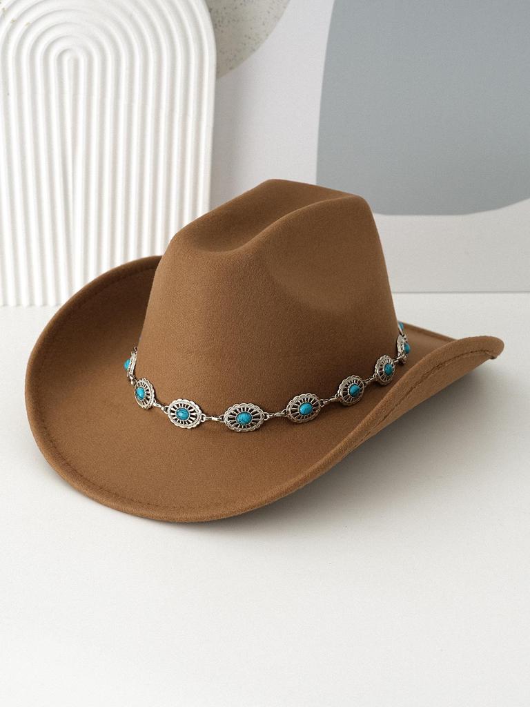 Trendy Unisex Turquoise Fedora with Bohemian Wide Brim for Parties