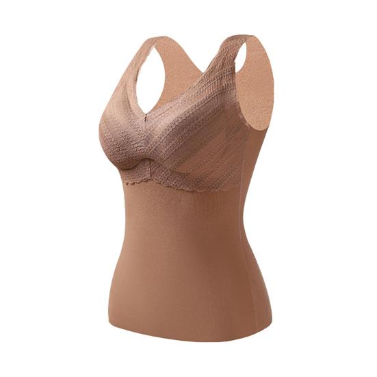 Winter-Thermoweste für Damen mit Brustpolstern, nahtloser Samt, schnelle Temperatursperre, V-Ausschnitt, schmale Passform, elastisch, ärmellos, Tanktop für Innenbekleidung