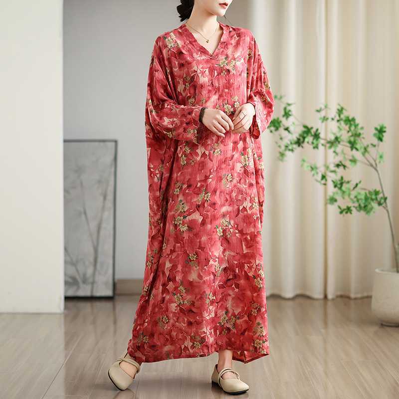Vintage Long Dress with Cotton and Linen Patterns