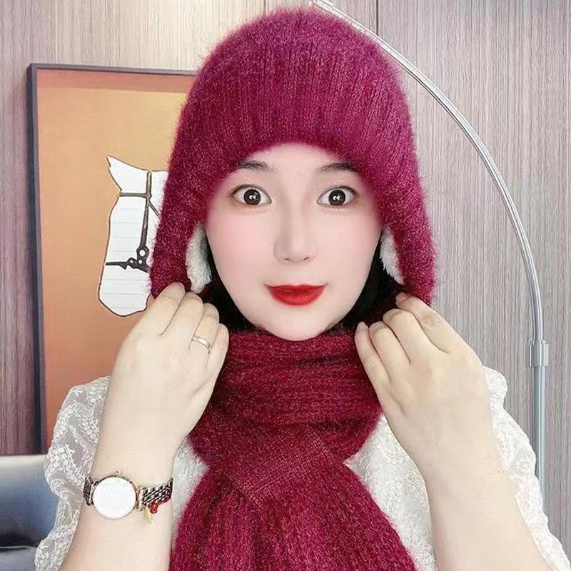 Korean Winter Ear Protection And Neck Protection Knitted Hat For Women