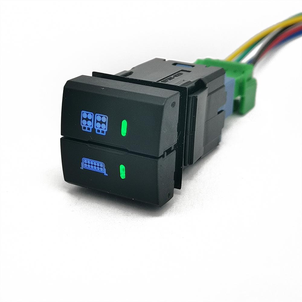 1PC Car Modified Dual Switch LED DRL Fog Light Spotlight Radar Switch Button with Wire for Toyota Prado Senna LC300 Accessories