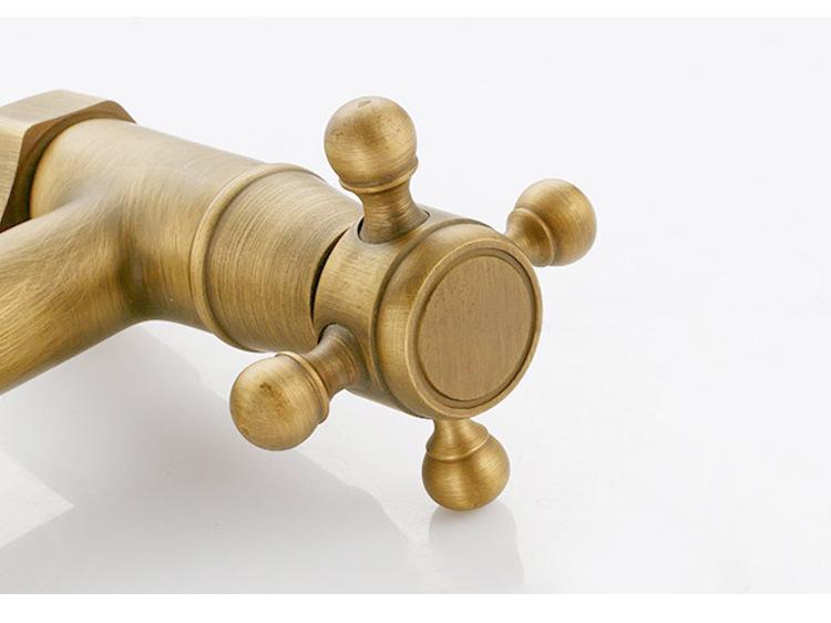 Retro French Copper Wall-Mounted Double Handle Faucet for Kitchen and Balcony.