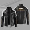 European size men's PU high-end leather jacket printed fleece warm European and American car logo Guz motorcycle jacket