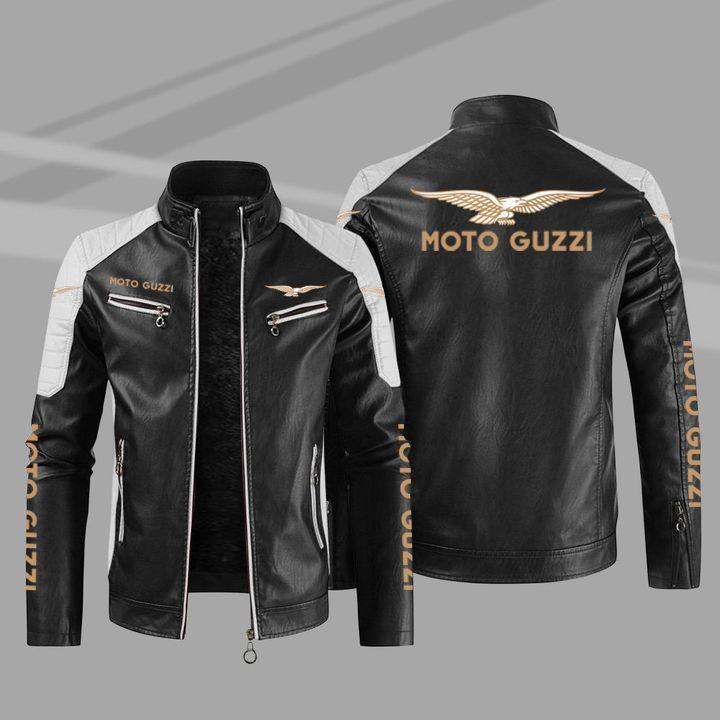 European size men's PU high-end leather jacket printed fleece warm European and American car logo Guz motorcycle jacket