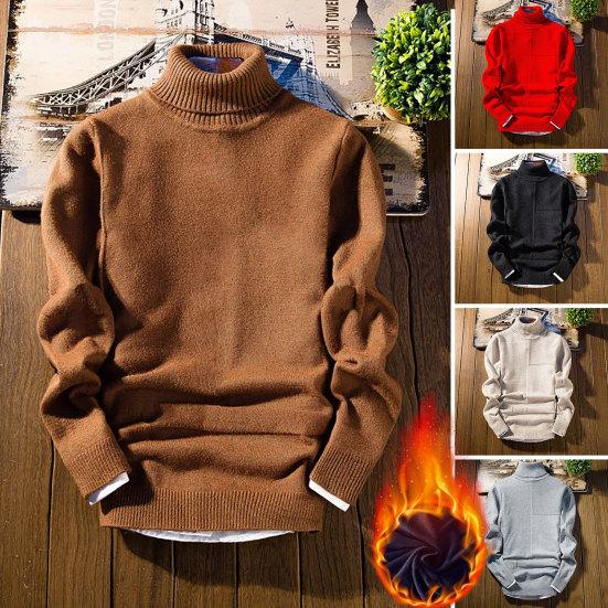 

Осень-зима мужской свитер с флисовой подкладкой, водолазка с длинными рукавами, облегающий однотонный трикотаж, пуловер с поглощением пота, уличная одежда