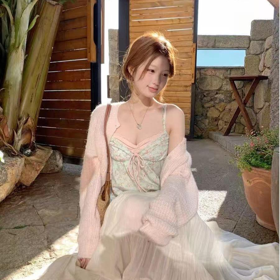 Women's V-Neck Knit Cardigan & A-Line Skirt Set
