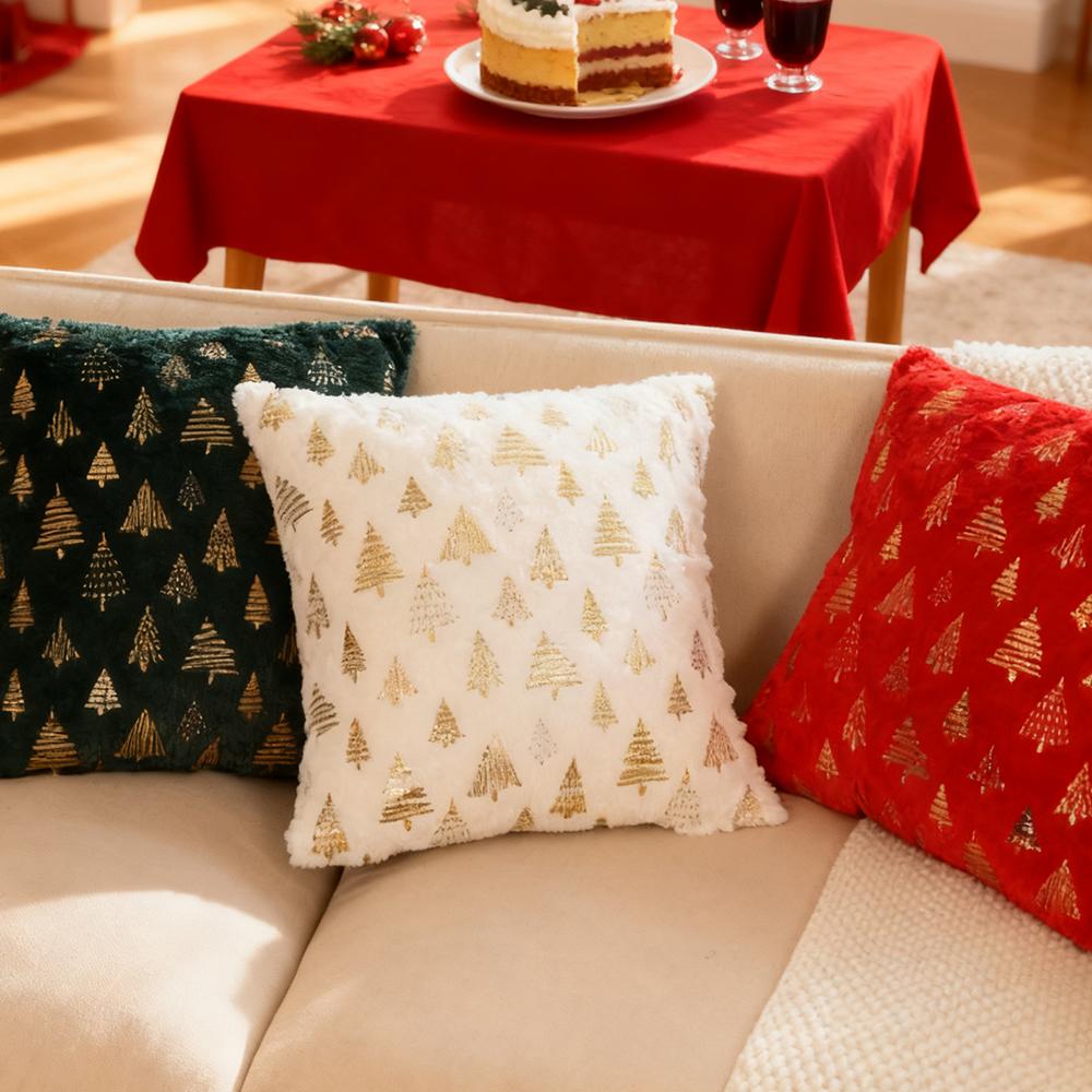BUYNOW 1PC Velvet Christmas Tree Gold Stamping Pillowcase RedGreenWhite Living Room Sofa Square Cushion Cover Home Bedroom Decor