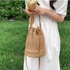 Yaz Örgülü Hasır Kova Çanta Kadınlar Için Basit İpli Plaj Omuz Crossbody Çanta