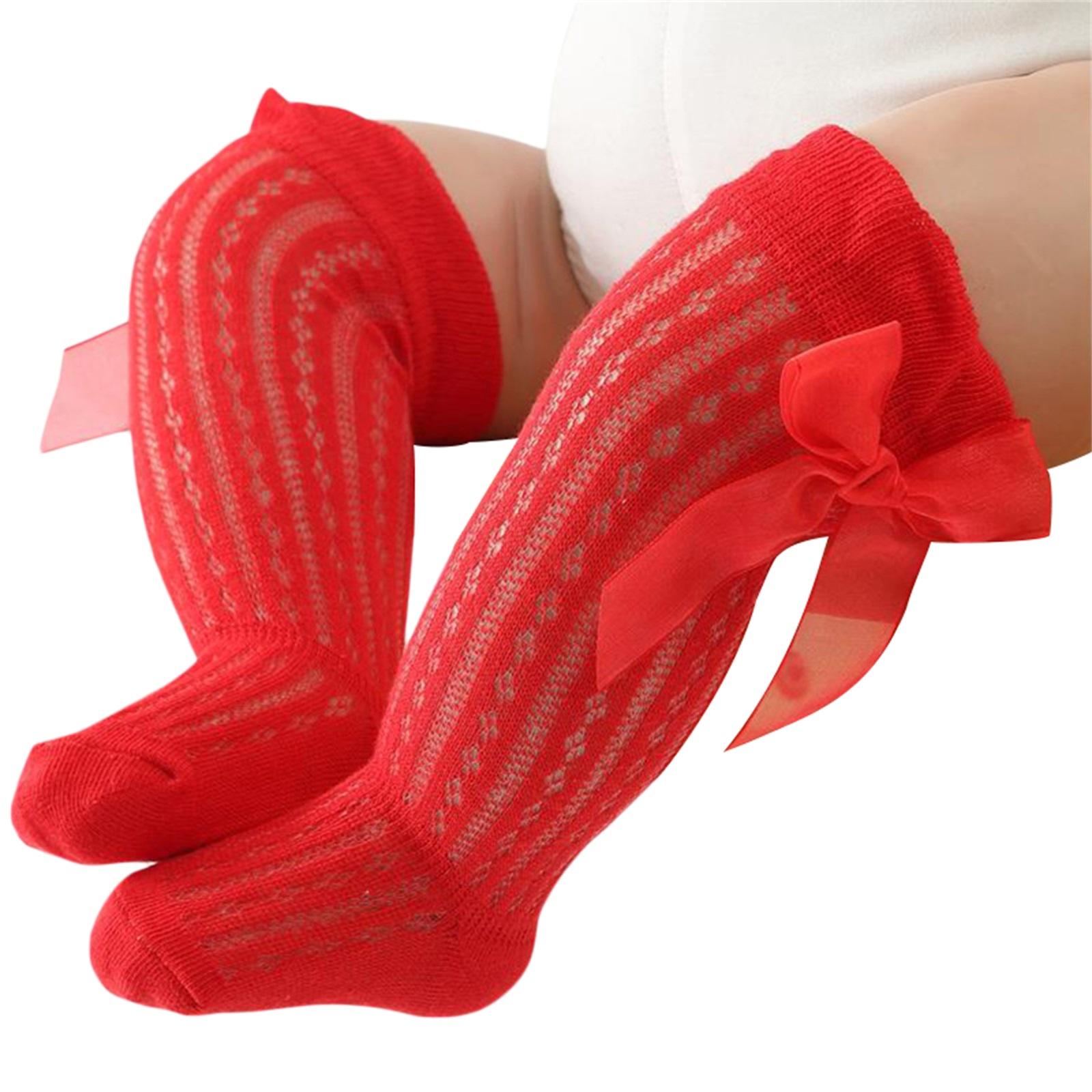 Infant Baby Girls Long Stockings Princess Solid Color Cute Bowknot Breathable Loose Mouth Socks Over-The-Knee Socks 0-24M S 0-12 Months красный