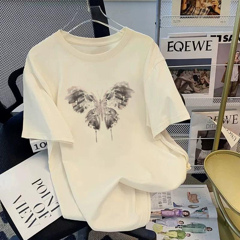 Tricou cu mânecă scurtă din bumbac pur, alb, pentru femei, de vară, nou, de dimensiuni mari, design lejer, imprimat, subțire, cu mânecă jumătate