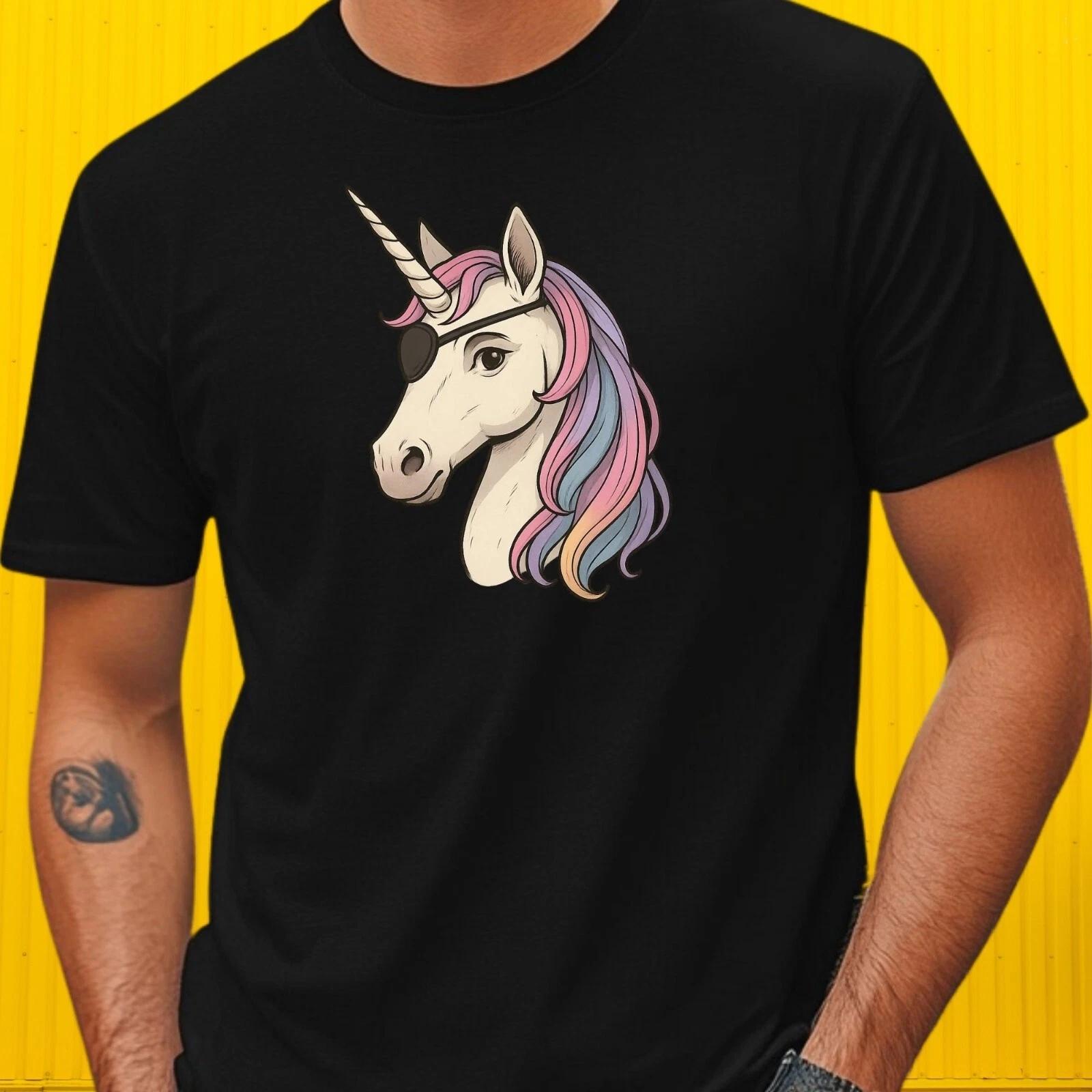 T-Shirt Herren Einhorn mit Augenklappe Motiv Baumwolle Größe S bis 5XL S