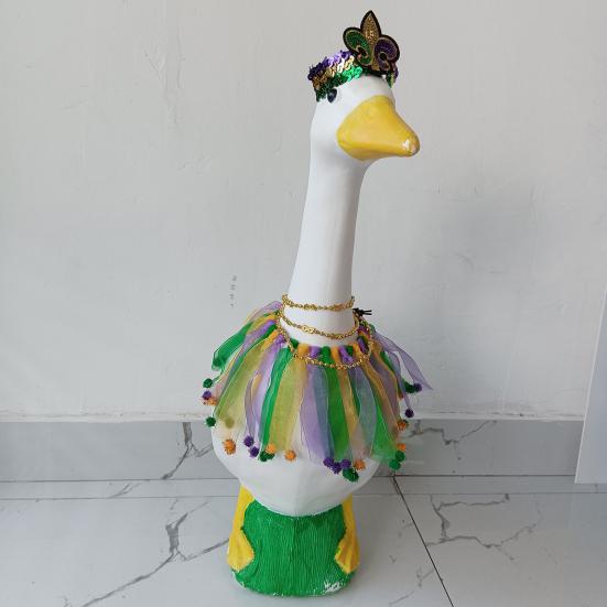Big Goose Clothes Fluffy Gauze Skirt Costume with Fur Ball Edges Mardi Gras Headdress Elastic Strap Neck Rings Garden Goose Decoration for Festive