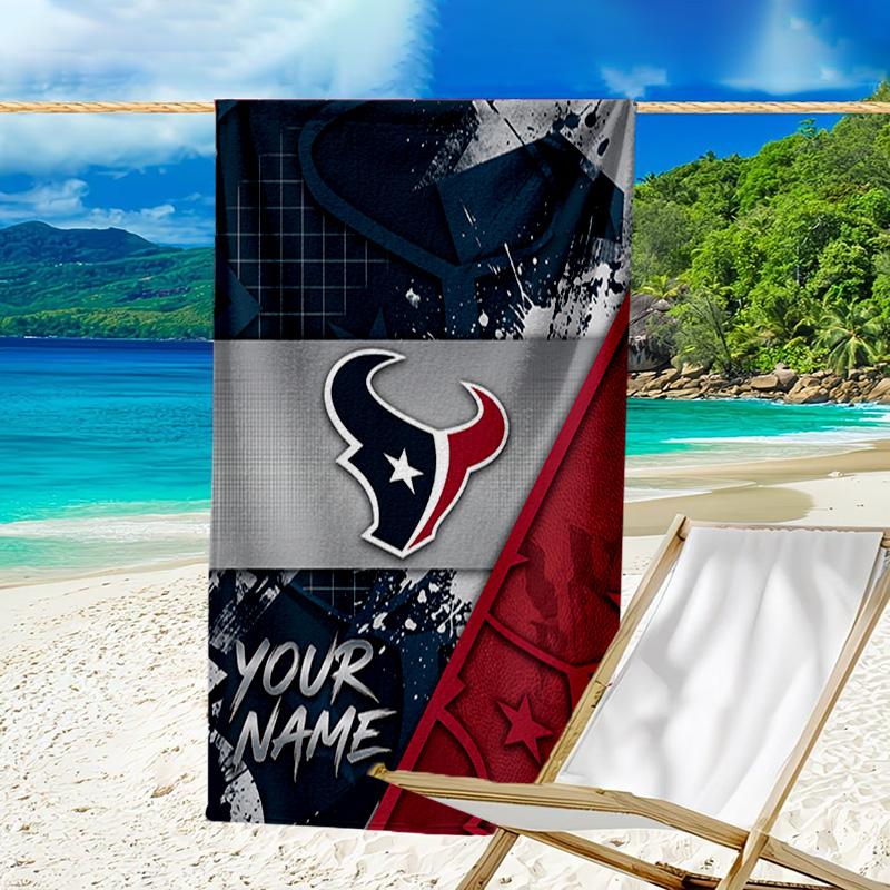 Custom Name Beach Towel Houston-Texans Artwork Beach Towel, Soft Microfiber, Gift for Her/Him, Birthday, for Pool, Beach, Travel, Fan Gifts