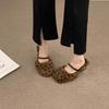 Design Sense Niche Leopard Print Bag Head Half Drag Hair Shoes Women Wear Lazy One Pedal Plush Heel Muller Shoes