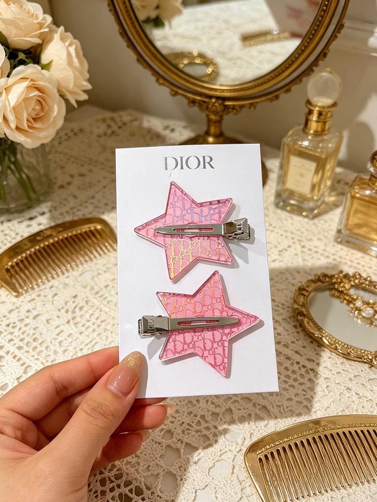 DIOR 2Pcs Pink Star Hair Clips,Glitter No‑Crease Duck‑bill Hair Barrettes,Cute Decorative Side Bang Hair Accessories for Women Girls