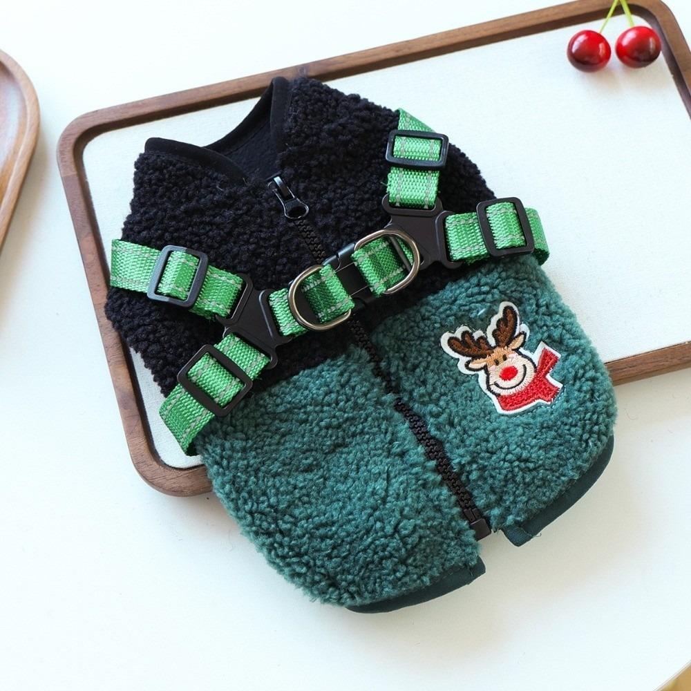 Thickened Christmas Dog Coat Elk Pattern Winter Dog Jacket Dog Plush Zipper Vest Walking