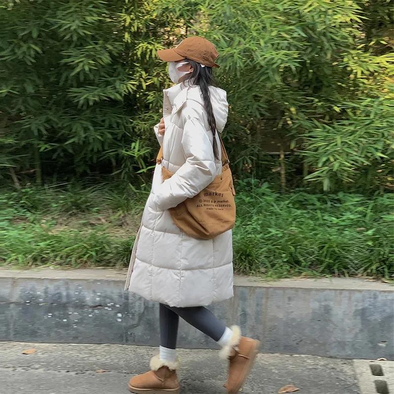 

Осень-зима 2023 г. Новая куртка с хлопковой подкладкой, женская куртка с длинными утепленными рукавами выше колена, свободное повседневное пальто для студентов XL грязно-белый