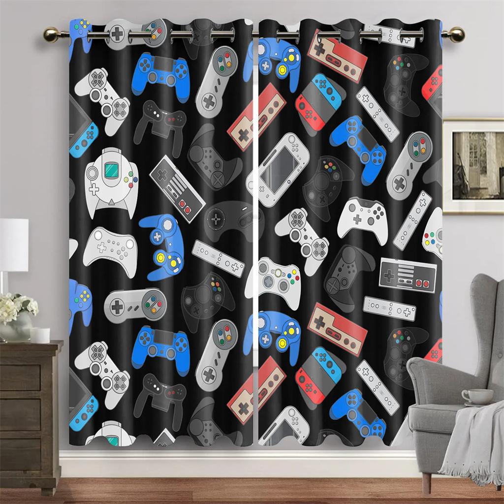Animated Gamepad Switch Drapes designed for Boys Bedroom Space Graffiti Words Video Games Window Drapes Game Players Living Room Decoration