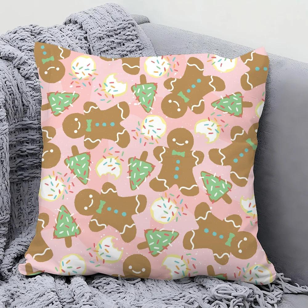 Lebkuchenmann Weihnachten Kissenbezug Quadratisches Kissen Schlafzimmer Sofa Freizeit Komfortkissen Auto Wohnzimmer Heimdekoration 40X40