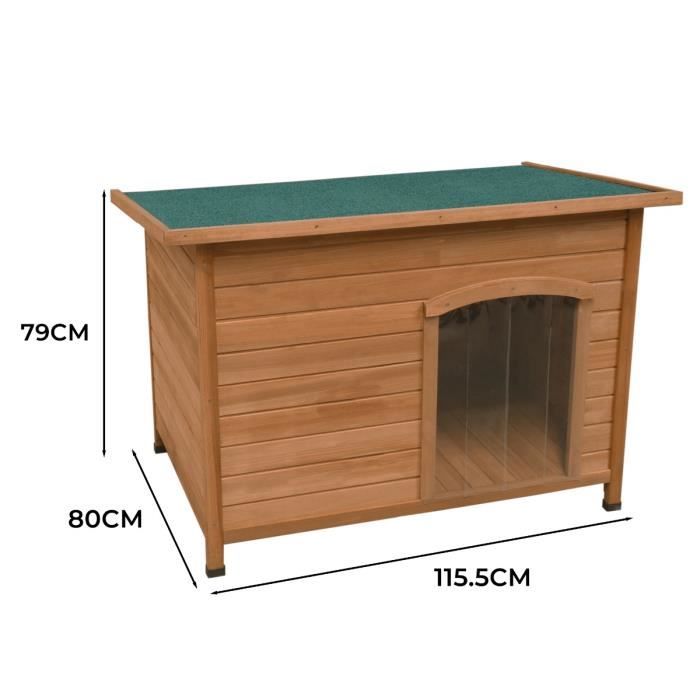 Dog Niche - Large Size - Fir Wood - Roof Opening - Weather Resistant - Brown