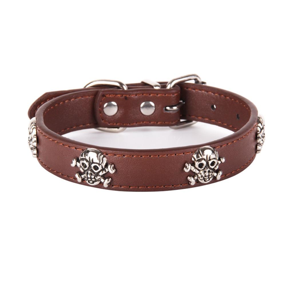 Punk Style Dog Collar With Skull Decoration Soft Leather Material Suitable For Dogs Of All Sizes Available In Multiple Colors