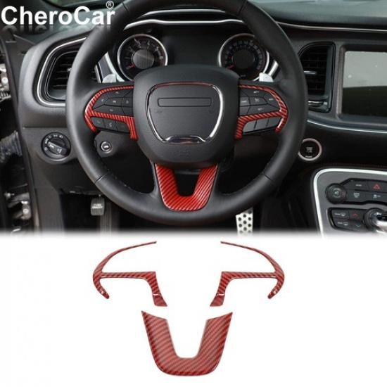 Red Carbon Fiber Steering Wheel Trim for 15-20 Dodge Challenger/Charger/Durango
