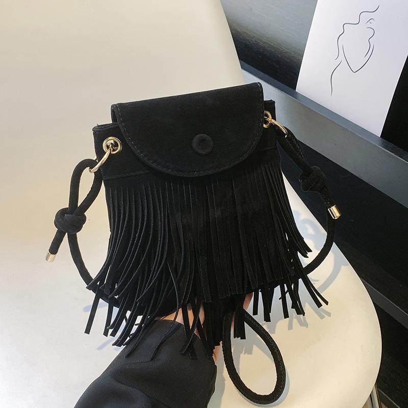2025 Simple Autumn and Winter Suede Trend Fringed Retro Hong Kong Style Large Capacity Casual Messenger Shoulder Small Square Women's Bag