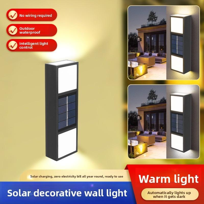 Solar-powered Wall Lamp for Outdoor Decoration, Garden Waterproof, Up-down Lighting, Room Perimeter Wall Light, Sensor