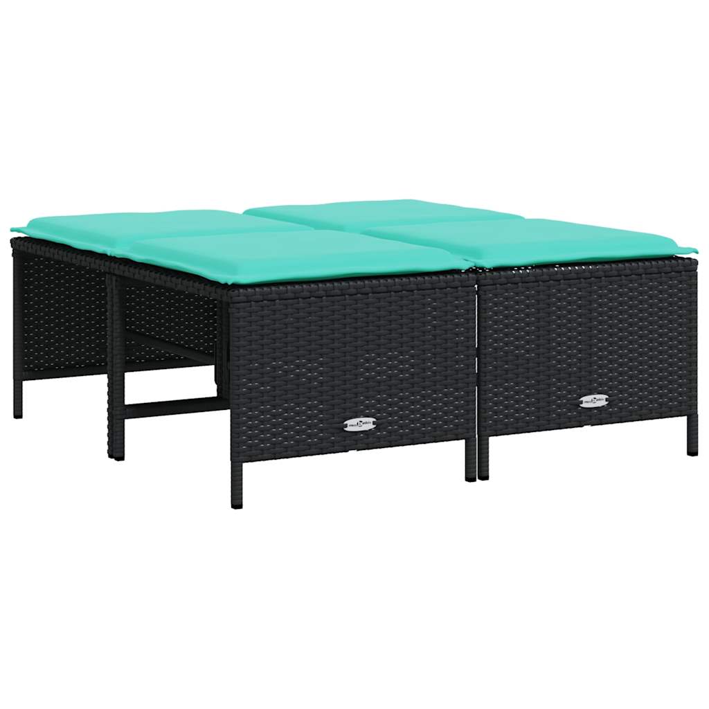 Garden Stool Set with Cushions 4 pcs Black Poly Rattan