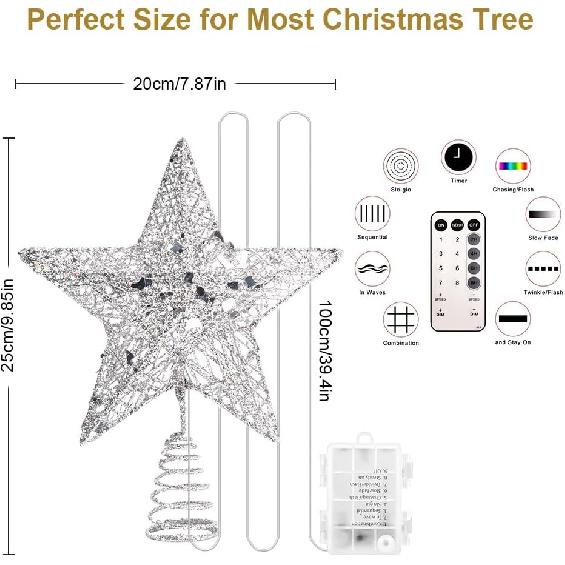 YAUNGEL Christmas Tree Topper, Star Tree Topper with 40 LED and Remote Control Battery Operated Warm Lights Treetop Christmas Decorations, Indoor
