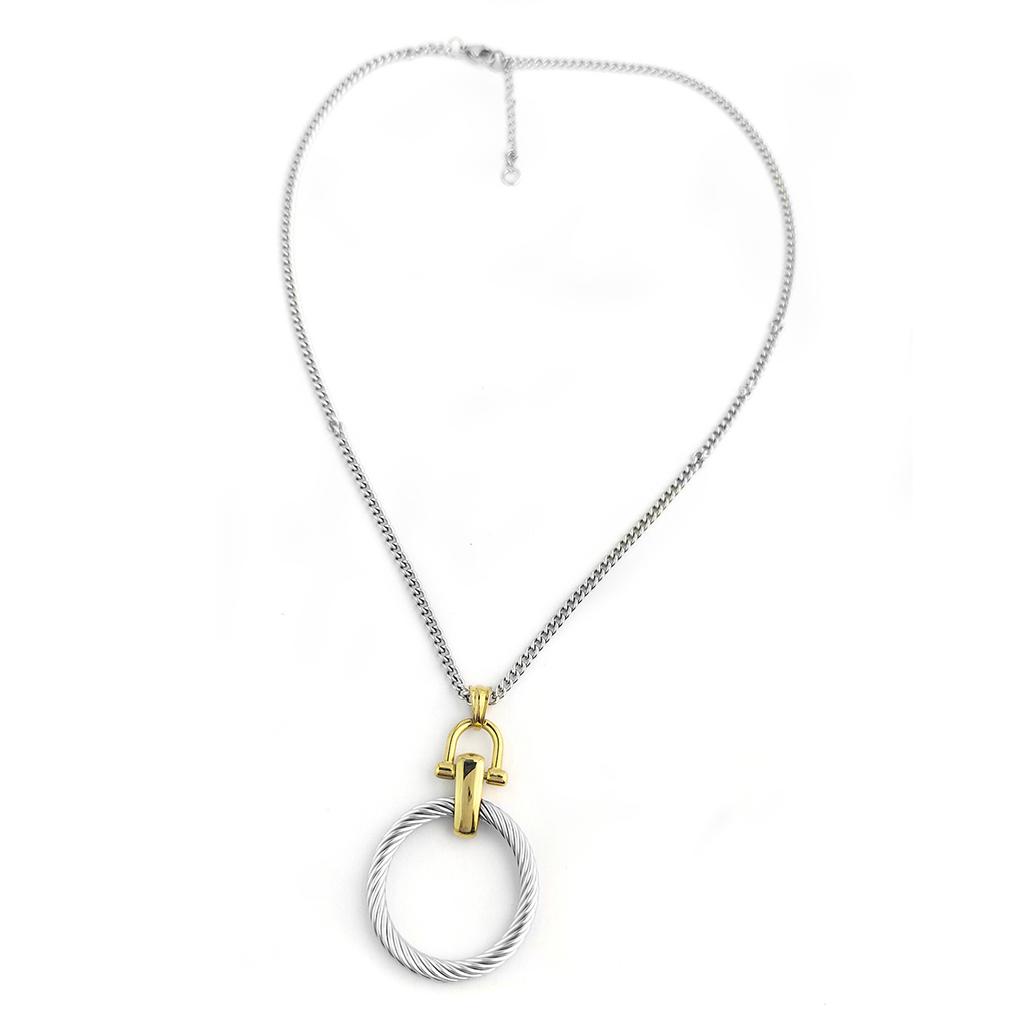 Creative Fashion Trend Round Cable Twisted Circle Pendant Stainless Steel Women's Versatile Clothing Necklace