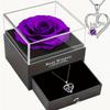 Luxury Preserved Flower Gift Box With Purple Rose & "Mom I Love You" Heart Pendant Necklace - Elegant Mother'S Day Anniversary