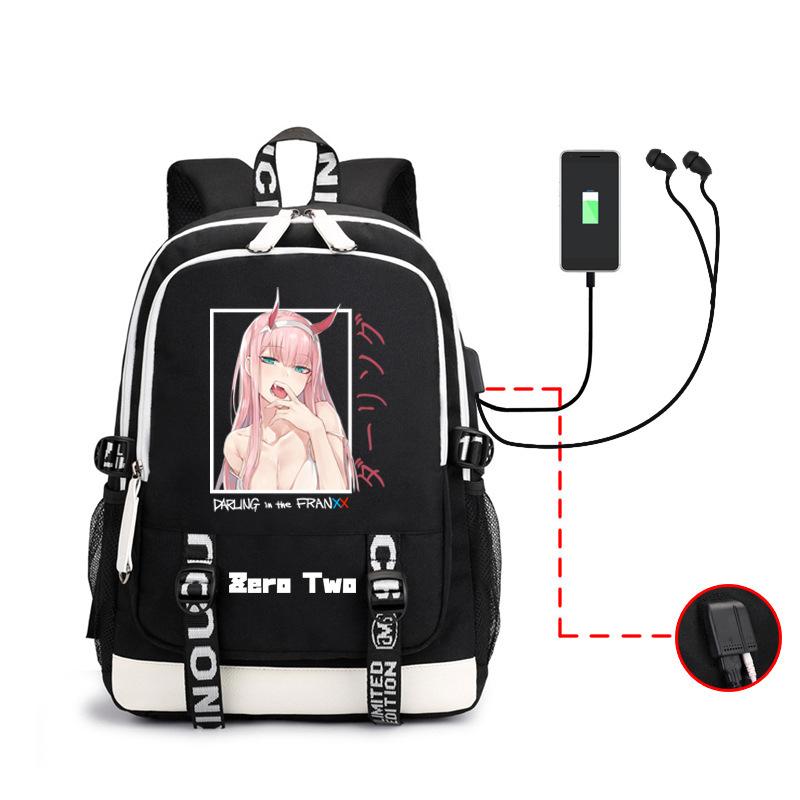 Arling In The Franxxx Anime Printed Backpack Male And Female Usb Large Capacity Charging Headphones School Bag