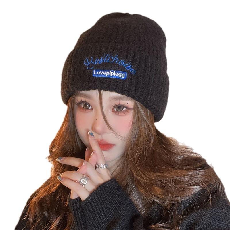 Korean Style Trendy Brand Embroidered Knitted Hat Autumn and Winter Woolen Hat Female Ins Student Couple Letter Pullover Cold Hat Ear Protection Hat