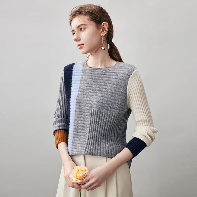 COMON BOCA Women's 100% Cashmere Color-Block Knit Sweater