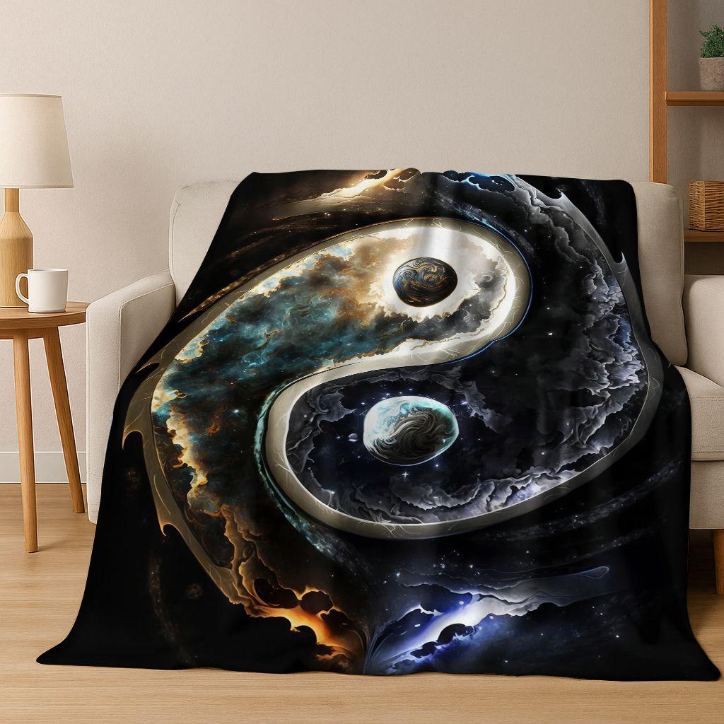 Nature Balance Yin Yang Tai Chi Black White Energy Flannel Blanket,Cozy Soft Throw Blanket for Home Bedroom Bed Sofa Cover Gift