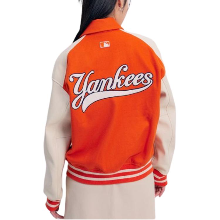 MLB SS24 New York Yankees American Vintage College-Stil Colorblock Knopf-Strickjacke Jacke Unisex Jacke Orange 3AJPV0341-50ORD