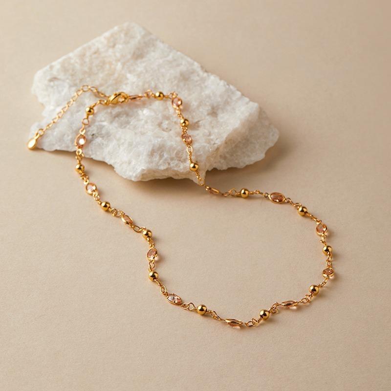 Collana clavicola in rame placcato oro K, fatta a mano, regolabile, con vetro colorato