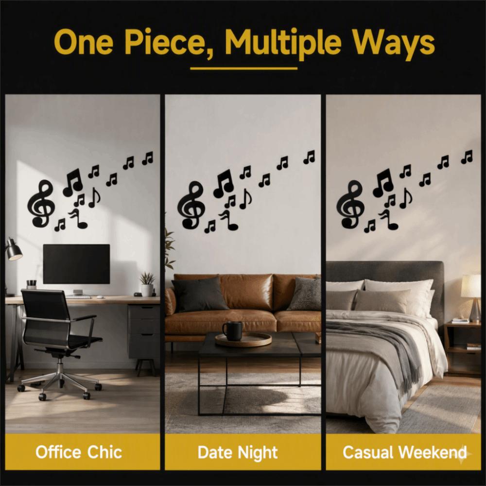 3D Look Mirror Wall Sticker Mirror Finish Wall Art Decal Music Note Wall Sticker  Wall Background