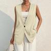 Women's Casual Summer Work Suit Vest Sleeveless V Neck Single Button Solid Color Jacket